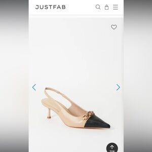 JustFab Two-Tone Beige and Black Slingback Kitten Heel with Chain Detail